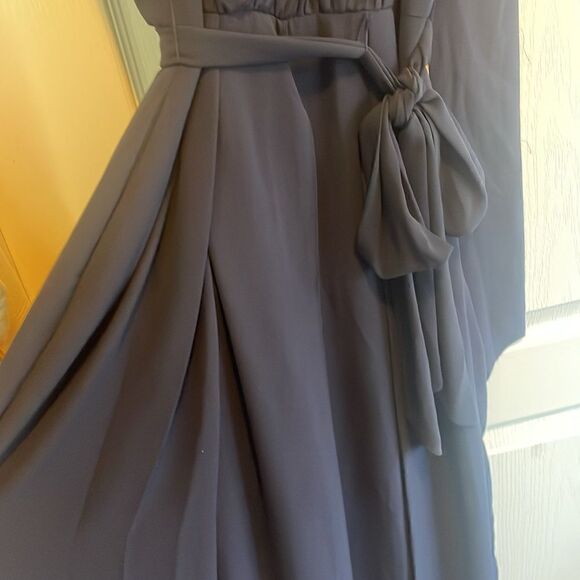 Vince Camuto Jumpsuit  Ruffle Neck Halter Wide Leg Navy Blue Stretch Sz. 4 - Picture 5 of 11